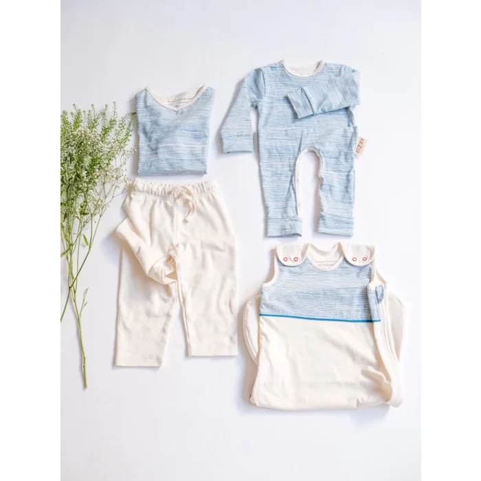 Babyslaapzak Blue Stripes / biologisch katoen en Swisswool / 70 cm, 90 cm, 110 cm